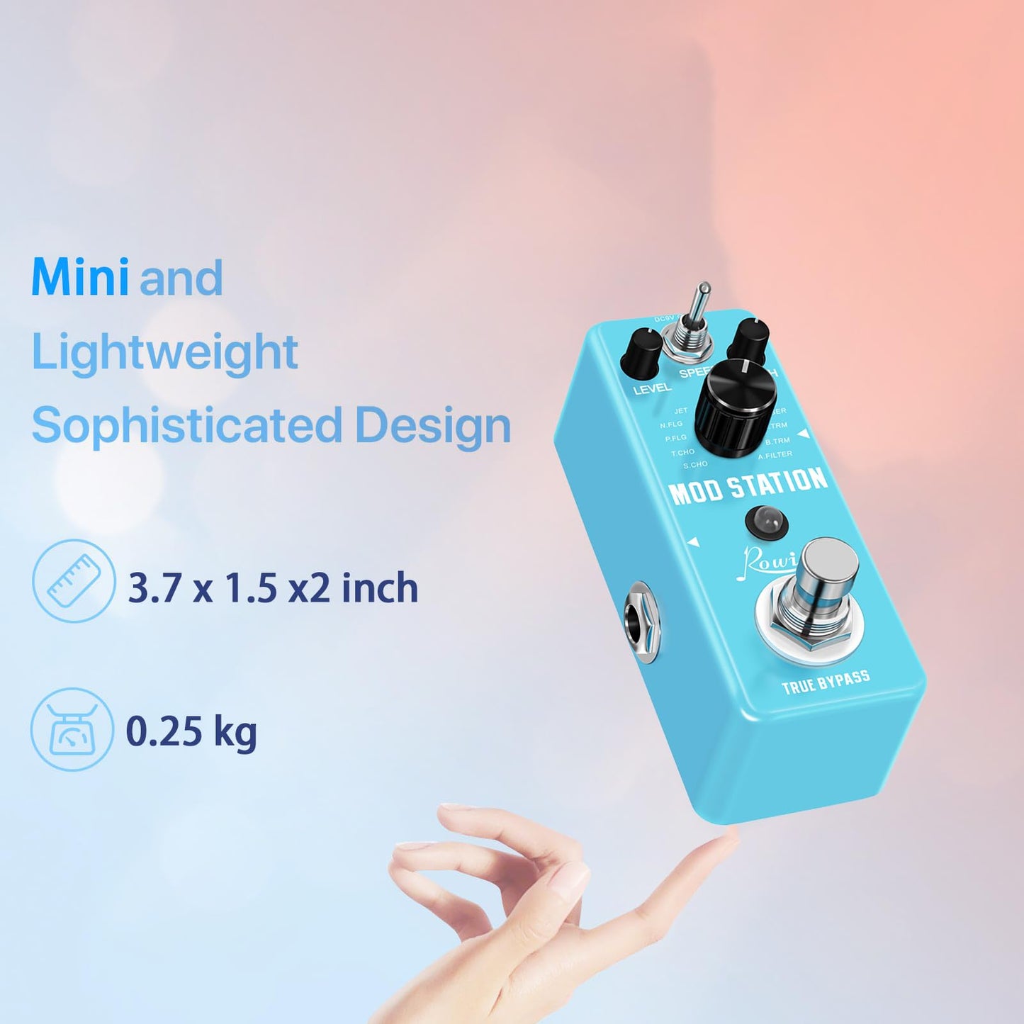 Pedales de Efecto Digital Rowin Negro con True Bypass para Guitarra Eléctrica y Bajo