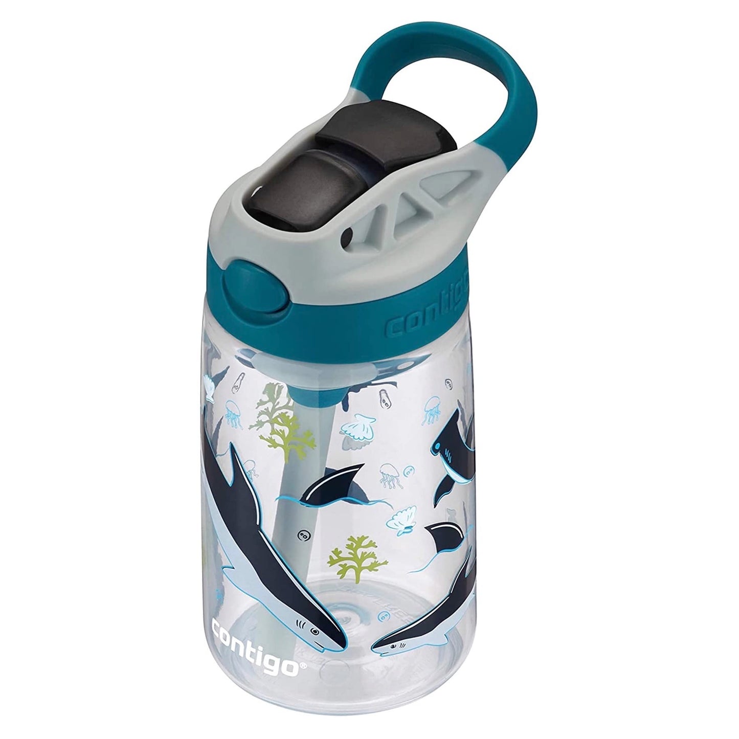 Contigo Botella de agua para niños con pajita autospout rediseñada, 14 onzas, tiburón