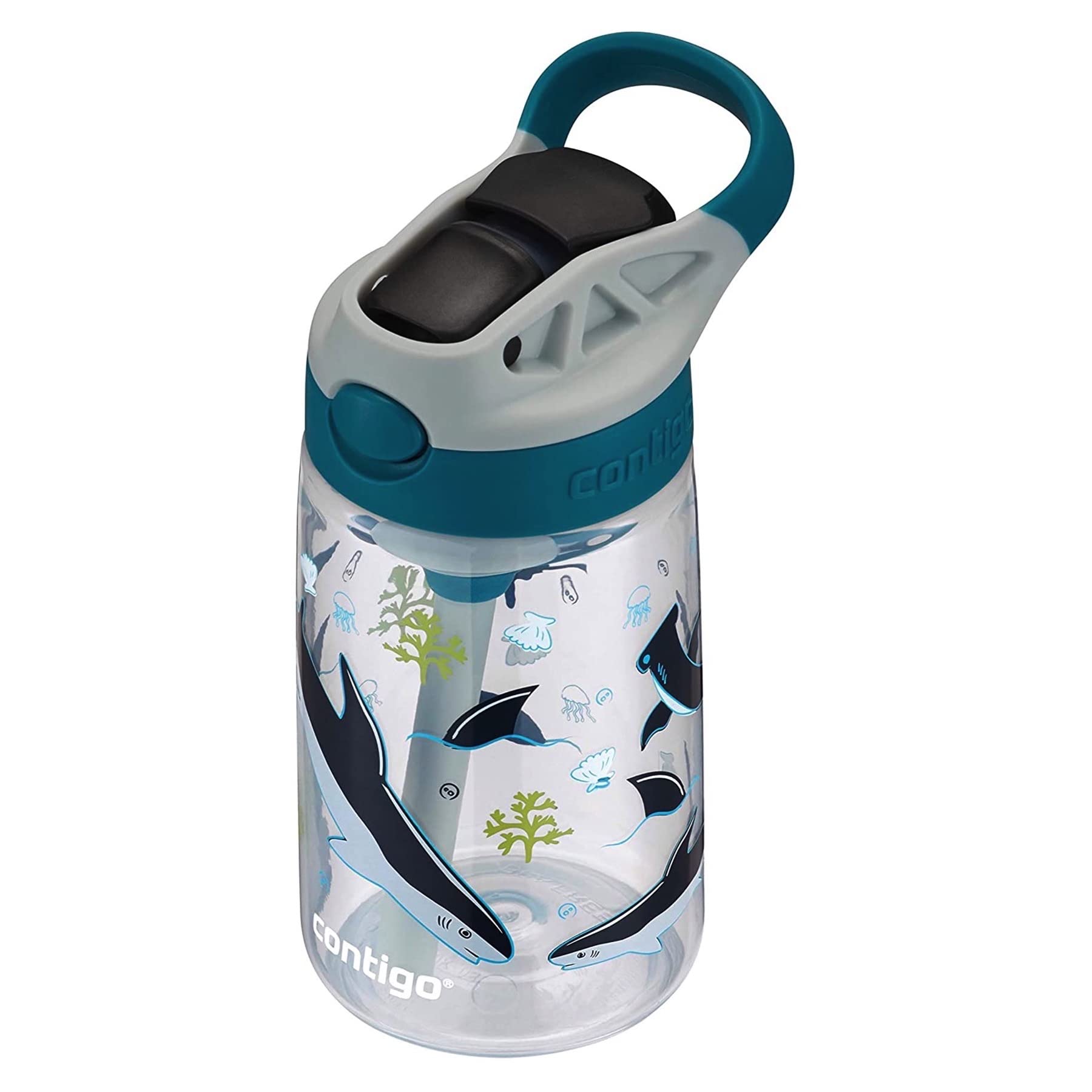 Contigo Botella de agua para niños con pajita autospout rediseñada, 14 onzas, tiburón