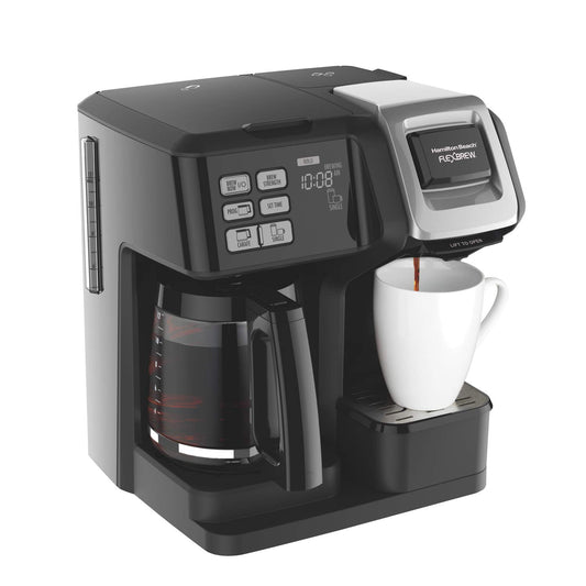 Hamilton Beach Cafetera Trío FlexBrew, con 2 Opciones de Café, Negra (49976), 12 tazas
