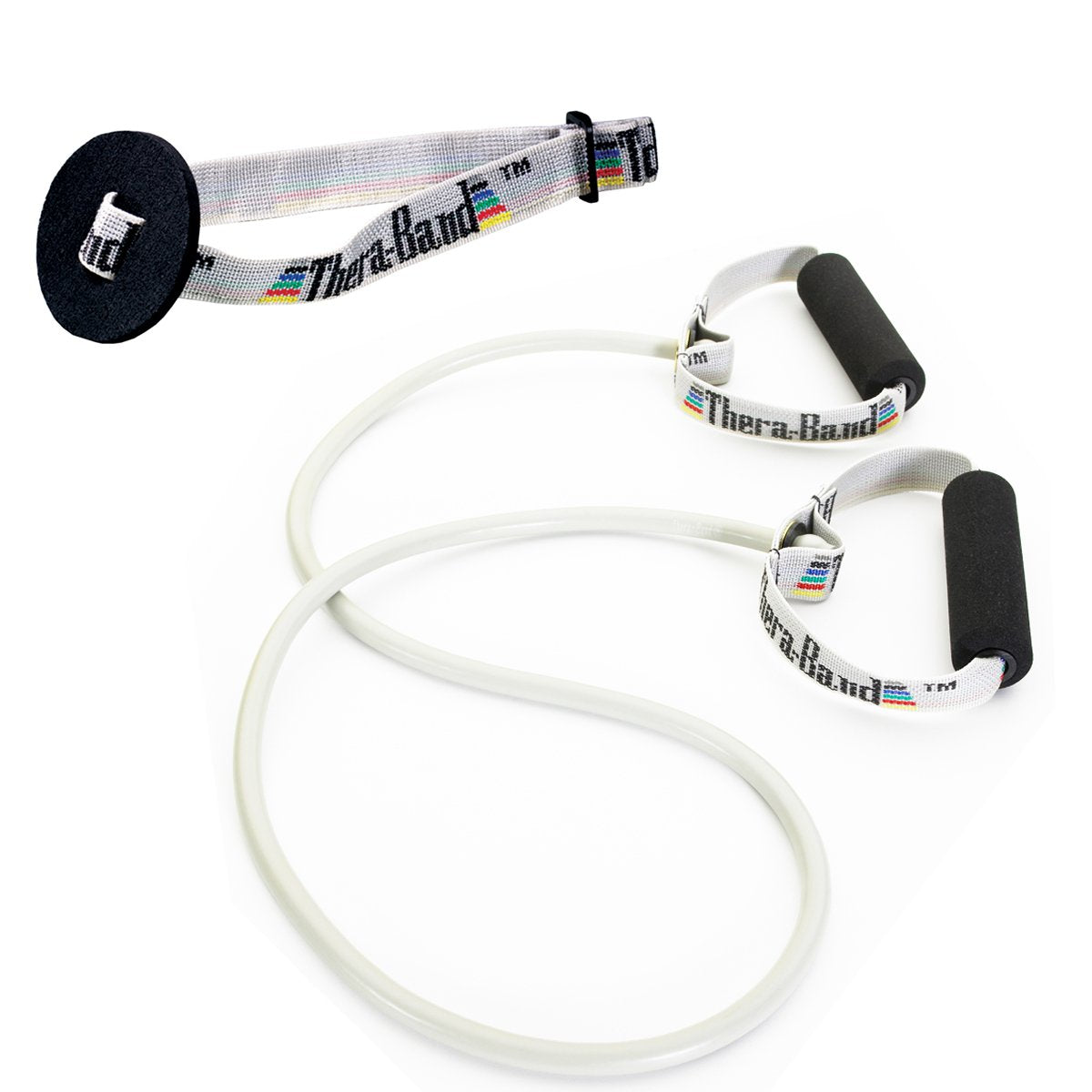 Tubos de Resistencia THERABAND Plata súper Pesado con Asas y Anclaje para Terapia Física y Pilates