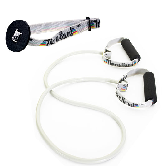 Tubos de Resistencia THERABAND Plata súper Pesado con Asas y Anclaje para Terapia Física y Pilates