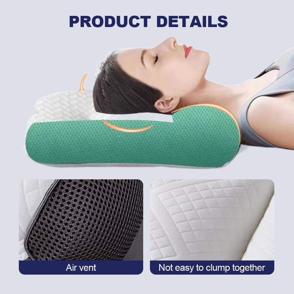 Genérico Almohada Cervical de Plumón de Ganso, Almohada de Apoyo Cervical Ergonómica para Mejorar el Sueño, 2 en 1 Que Alivia el Dolor de Cuello y Brinda Soporte Contorneado para Personas (Verde, M)