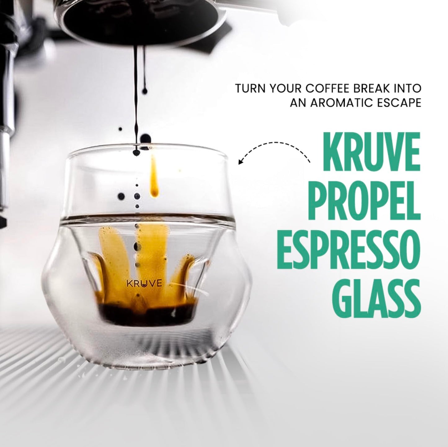 KRUVE Propel - Vaso de expreso, hecho a mano, de doble pared, transparente, 0.1 oz, diseño científico (juego de dos)
