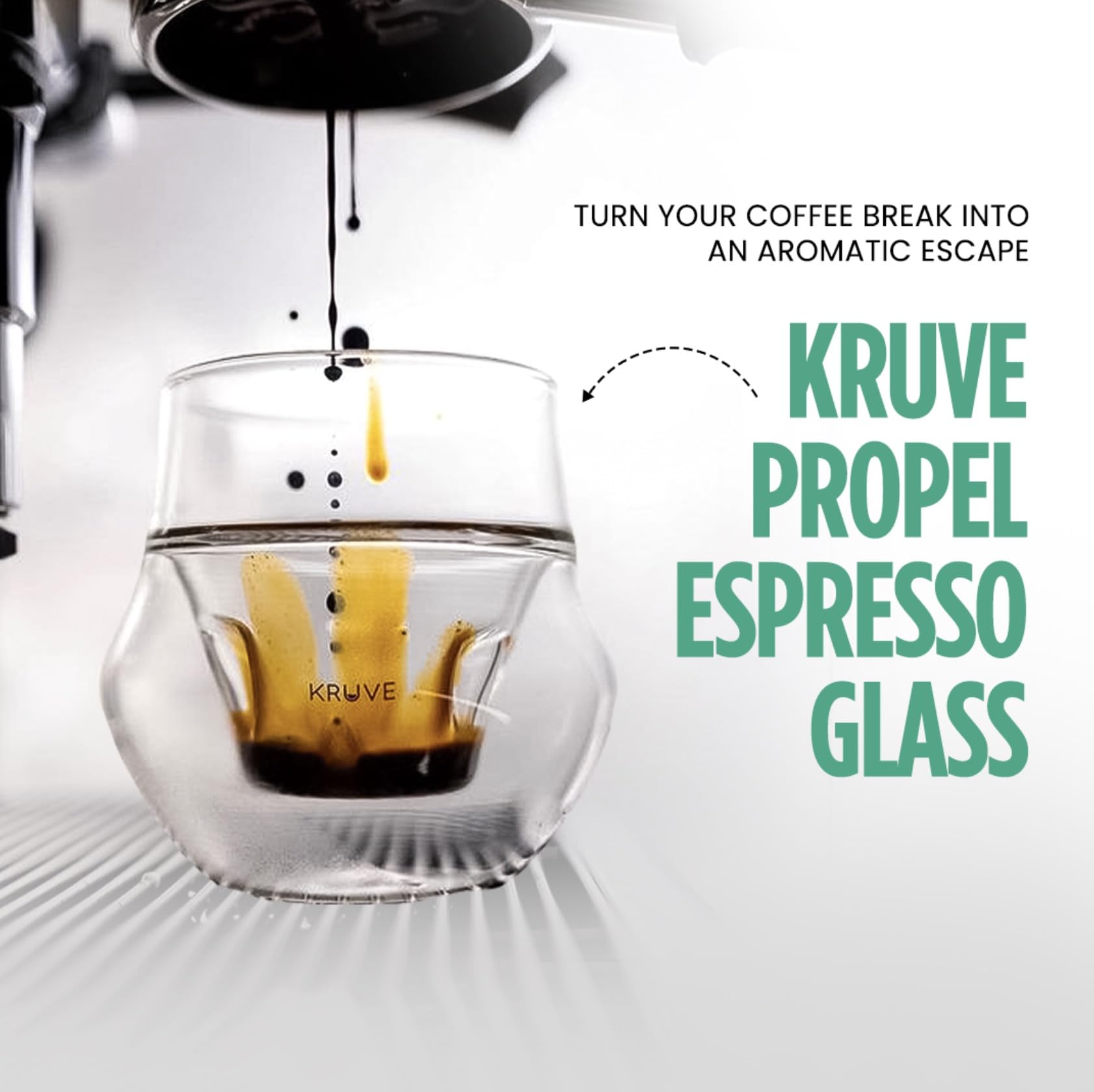 KRUVE Propel - Vaso de expreso, hecho a mano, de doble pared, transparente, 0.1 oz, diseño científico (juego de dos)