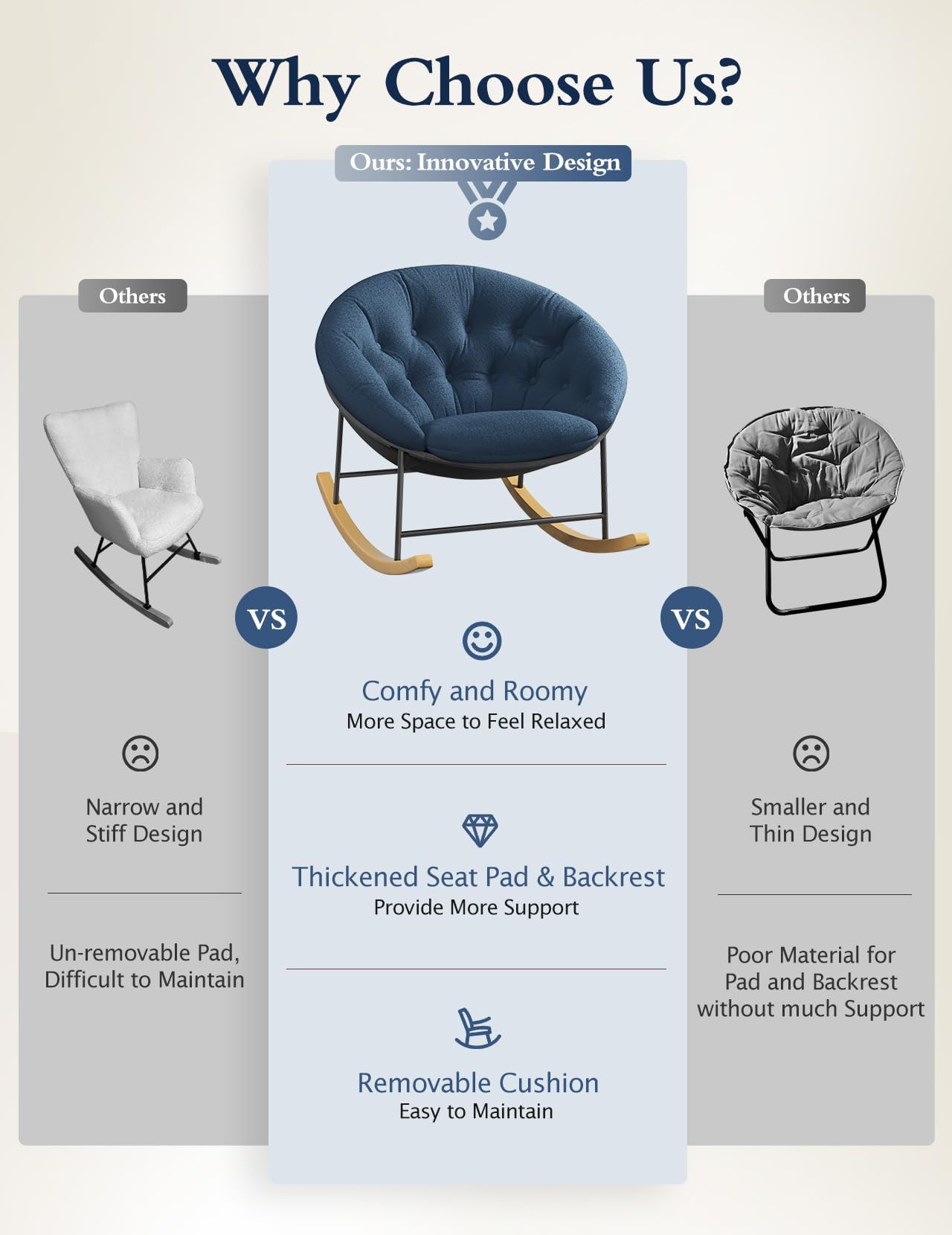 Mecedora Kidirect Azul Moderna con Cojín Acogedor para Guardería y Sala de Estar para Bebé