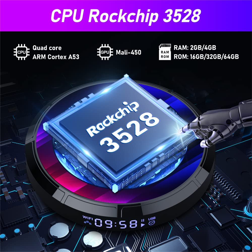 Android 13.0 TV Box,H96 MAX DDR4 4GB RAM 32GB ROM RK3528 Quad-Core 64bit WiFi6 Dual 2.4G/5.8G WiFi BT5.0 8K HDR10+ Ultra HD USB3.0 Smart Home Player