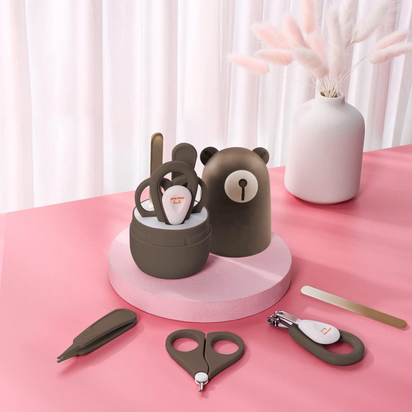 PaPaBear|6 en 1 cortauñas para bebé con bonito estuche, kit de cortaúñas para bebé manicura y pedicura, regalo para recién nacidos y niños (oso amarillo)