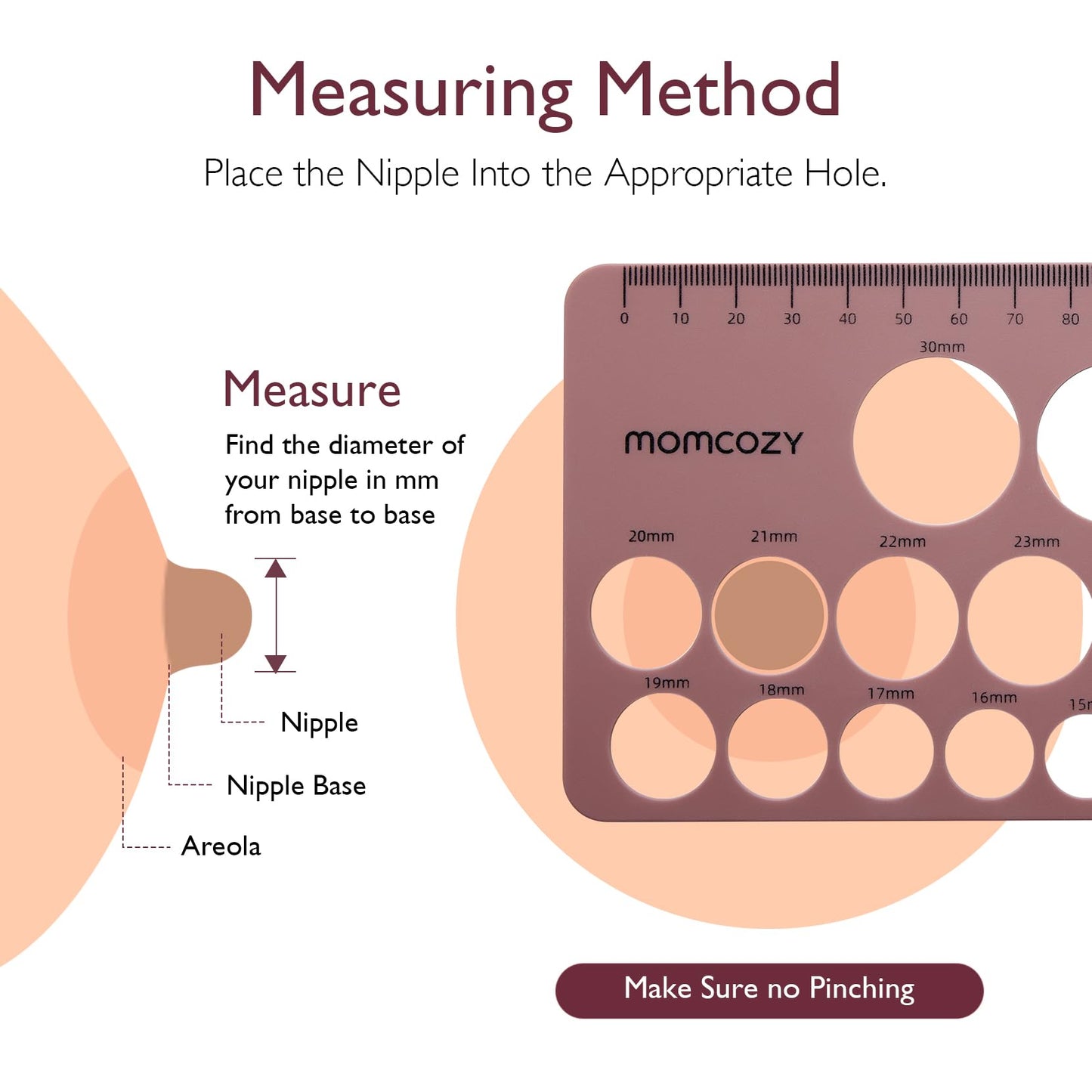 Momcozy - Regla de pezón para tamaño de brida, herramienta de medición de silicona suave y flexible para tamaño de extractor de leche, compatible con Momcozy Medela, Spectra, Lansinoh, fácil de usar