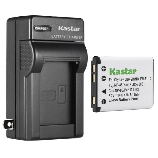Kastar - Paquete de 1 batería CNP80 y cargador de pared AC de repuesto para Casio NP-80 NP-82 NP80 NP82 CNP-80 CNP-82 batería, cargador Casio BC-80L BC-81L BC80L BC81L