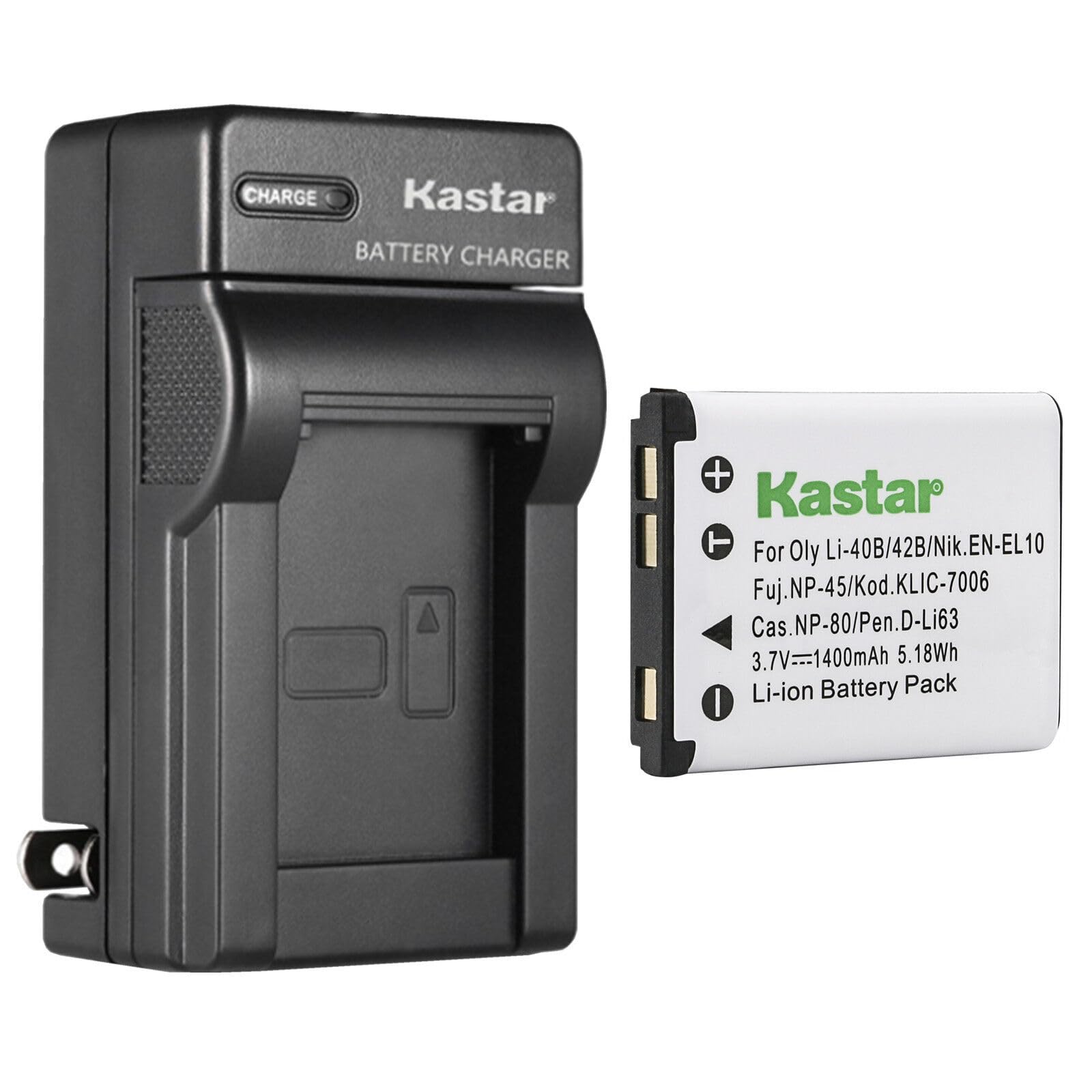 Kastar - Paquete de 1 batería Li-42B y cargador de pared AC de repuesto para Olympus FE-290 FE-300 FE-320 FE-330 FE-340 FE-350 FE-360 FE-3000 FE-3010 FE-4000 FE-4010 FE-403-403-403030303 FE-40303