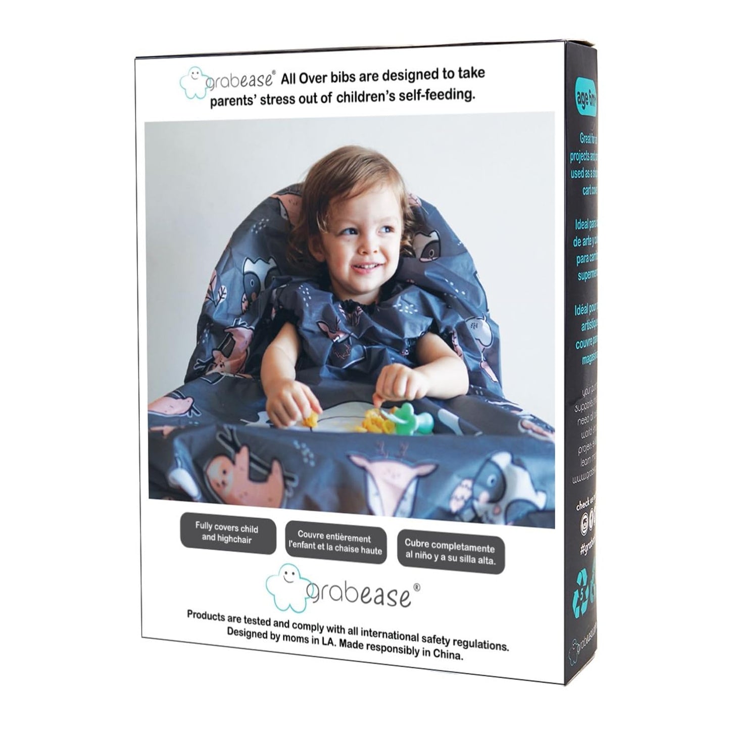 Grabease Allover - Babero impermeable para bebé, lavable a máquina, bata de cobertura completa con mangas largas, babero autoalimentado, color gris, paquete de 1, edades de 6 a 24 meses