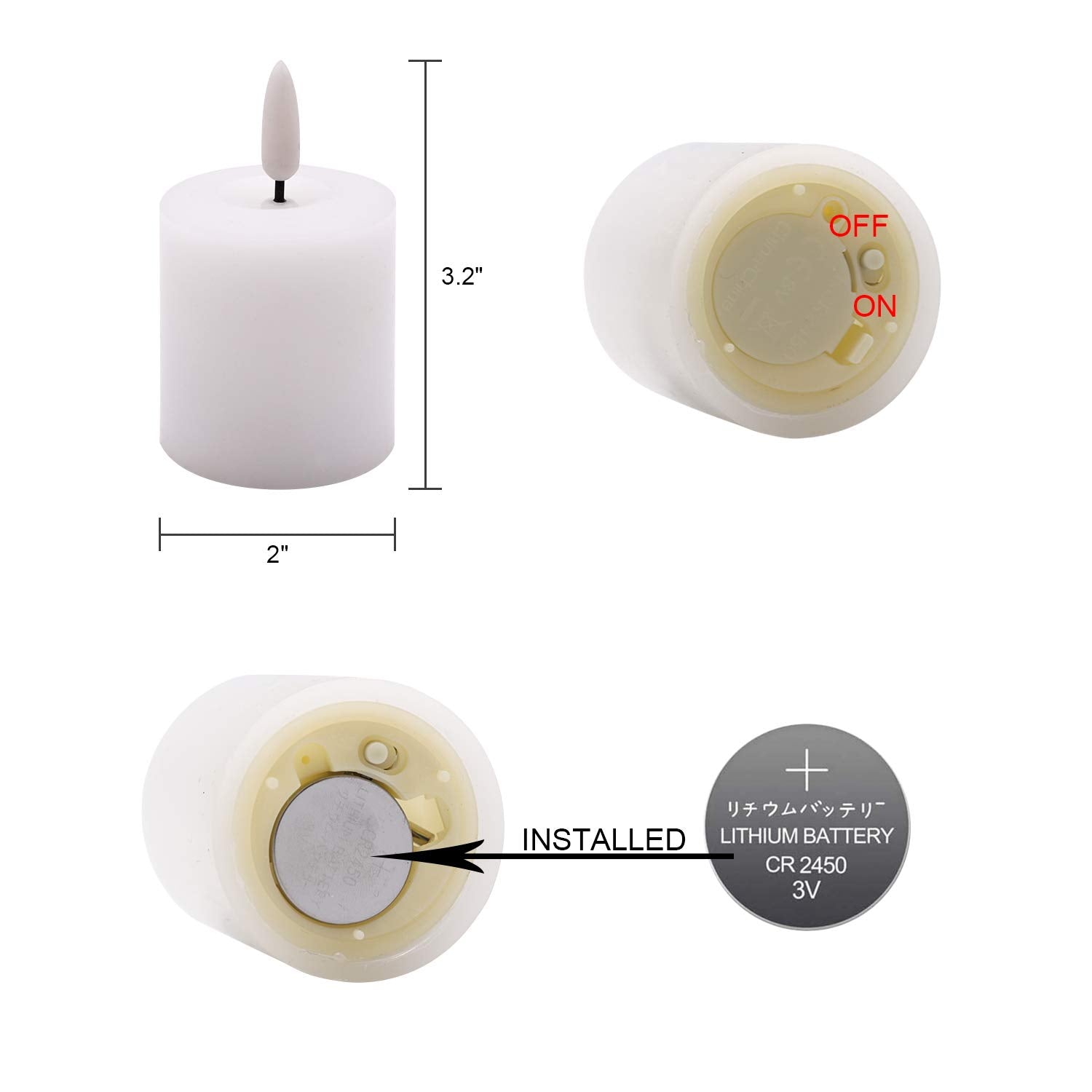 DRomance White Flameless Flickering Votive Candles Battery Operated with 6 Hour Timer Realistic 3D Wick Real Wax LED Small Pillar Candles Halloween Christmas Decoration(6 Pack, 2 x 3.2 Inches)