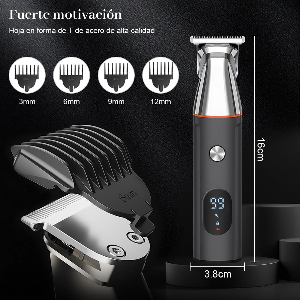 VOICEPTT Afeitadora Electrica y Barbero Eléctrico con Cabezal de Succión Magnético, 16 en 1 Kit de Rasurado para Hombre, Máquina para Cortar Cabello de Barba/Nariz/Pelo/Cara/Cuerpo, Carga Rápida USB y Base