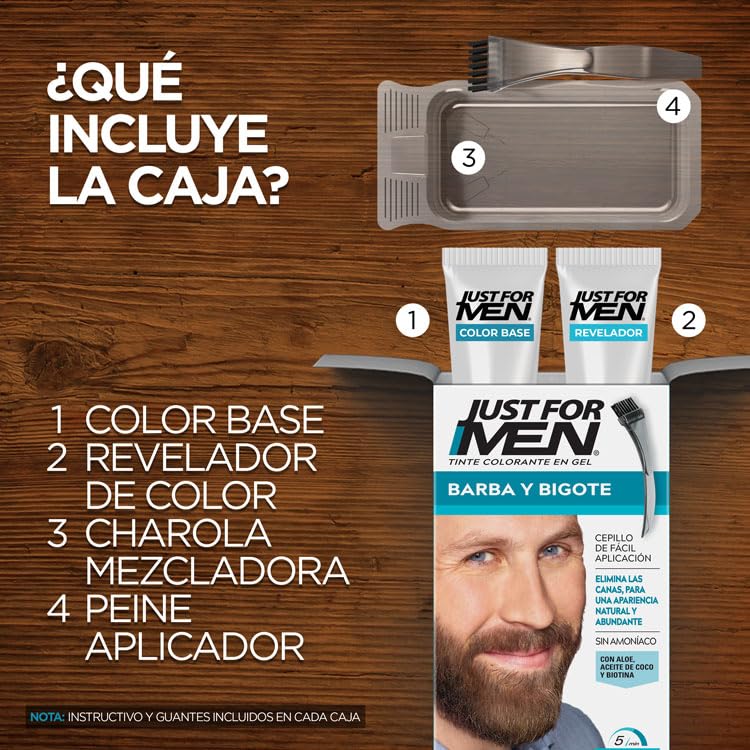 Just For Men Tinte Colorante en Gel Para Barba y Bigote,Castaño Medio B30, Sin Amoníaco,Con Cepillo De Fácil Aplicación, 66ml
