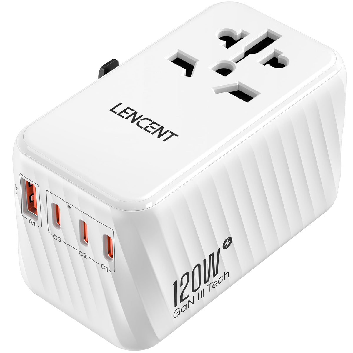 Adaptador Universal de Viaje LENCENT Negro GAN 120W Internacional