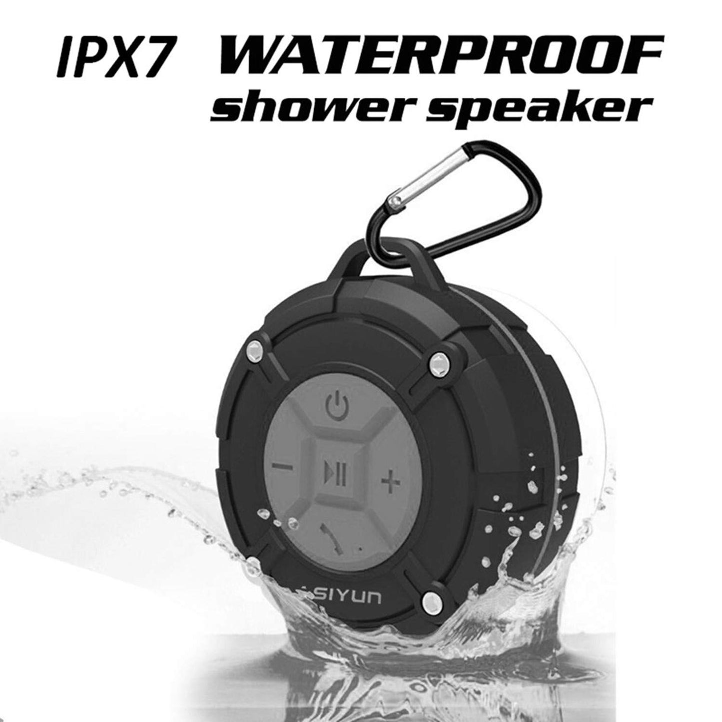 ASIYUN Shower Speaker, IPX7 Waterproof Bluetooth Speaker, Loud HD Sound, Portable Wireless Speaker with Suction Cup & Sturdy Hook, Built-in Mic, for Shower, Pool, Beach, Outdoor(Gray)
