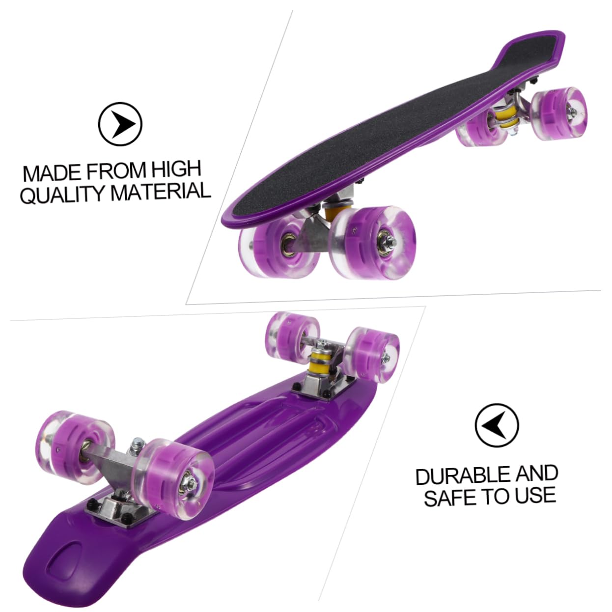 INOOMP - Monopatín esmerilado pequeño para peces retro, para adolescentes, principiantes, mini longboard, para exteriores, completos, juguetes flash, placa deslizante, color morado, para niños,