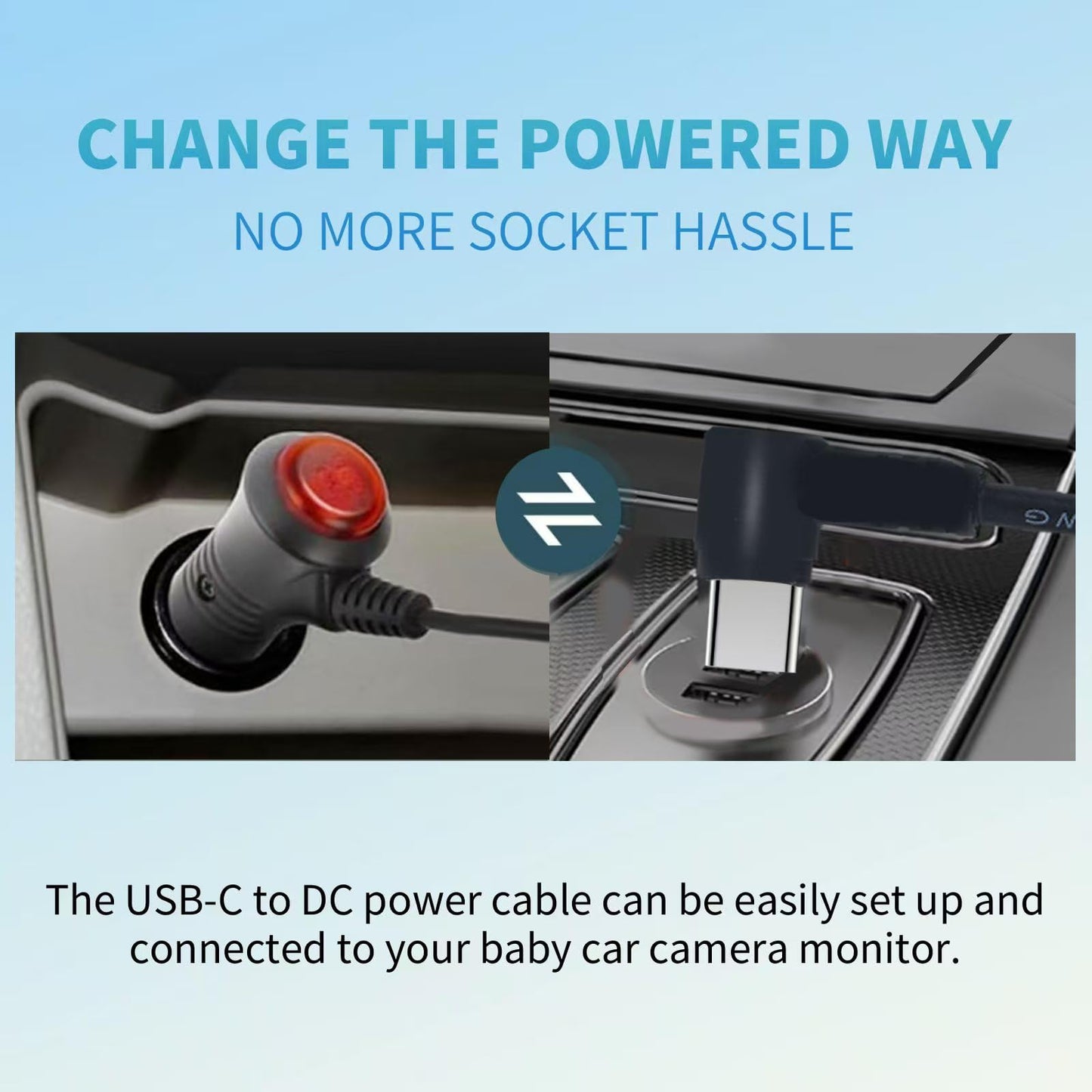 SYGGDERS - Adaptador de corriente USB-C para carriola de bebé, DC5521 a USB-C12V, solo soporta puerto para encendedor de cigarrillos, no soporta monitor ni cámara (3.3 pies)