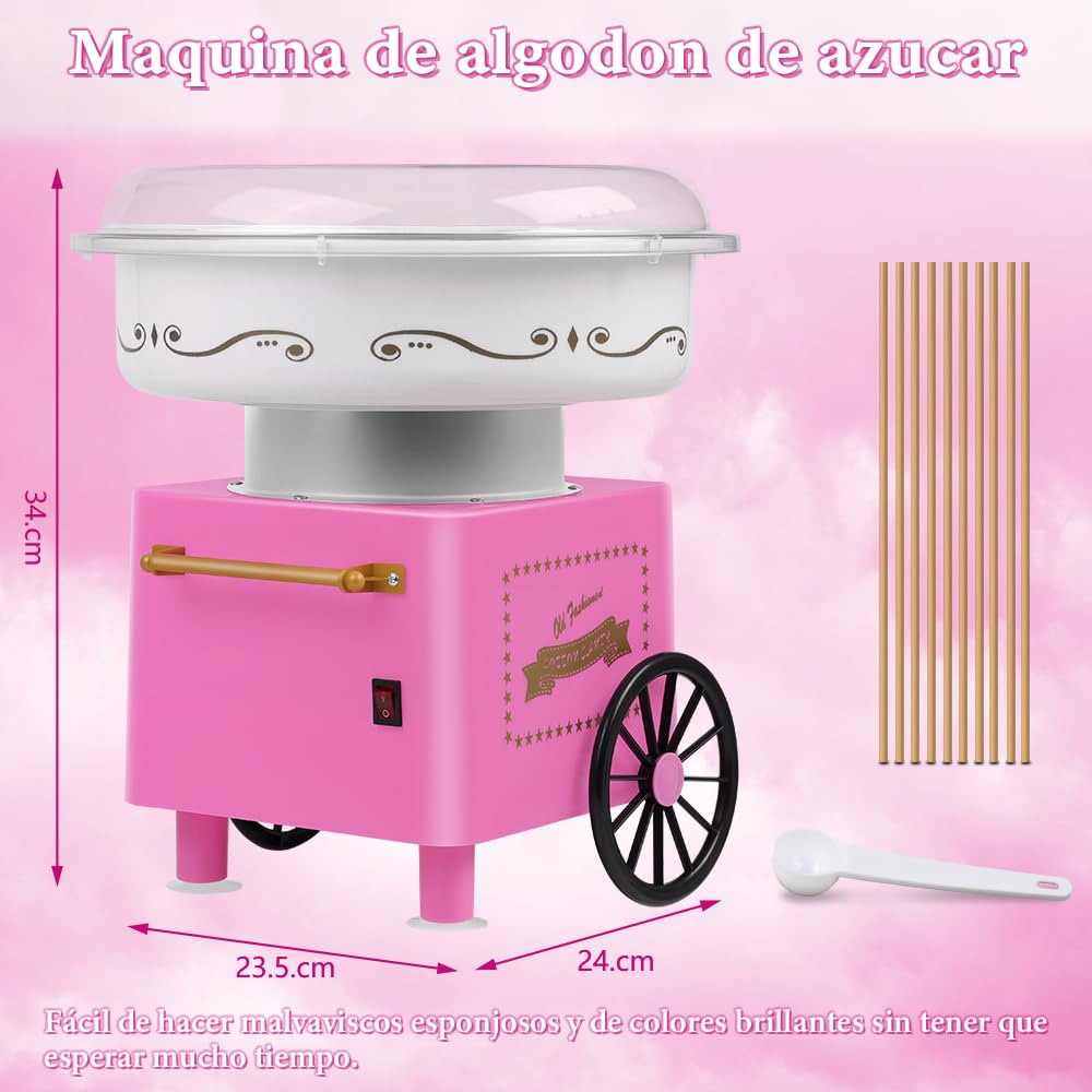 Maquina de Algodon de Azucar, 500W Mini Máquina de Algodón de Azúcar, Máquina de Algodón de Azúcar Portátil, Máquina de Algodón de Azúcar de Mesa, Máquina de Algodón de Azúcar Vintage