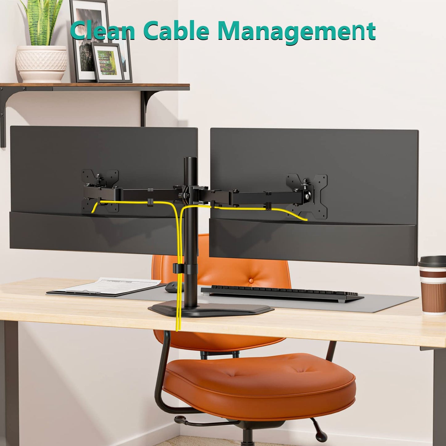 Soporte Doble Monitores WALI Negro con Ajuste de Altura para Escritorio