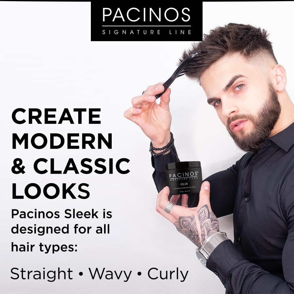 Pacinos SLEEK High Shine Flexible Pomade for Men - Long-Lasting Styling for Medium to Longer Hair - Wet Look with All-Day Hold - 4 oz
