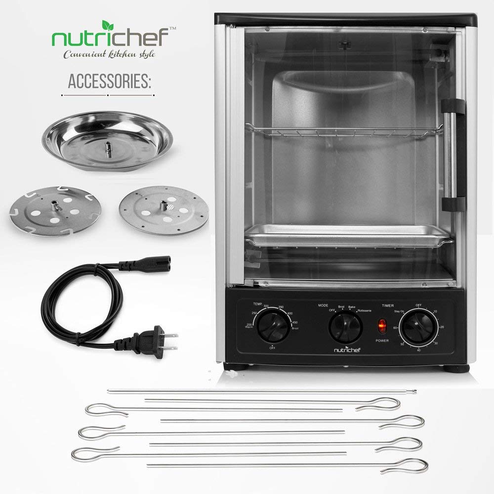 Horno Vertical Nutrichef Negro con Asador Ajustable para Encimera