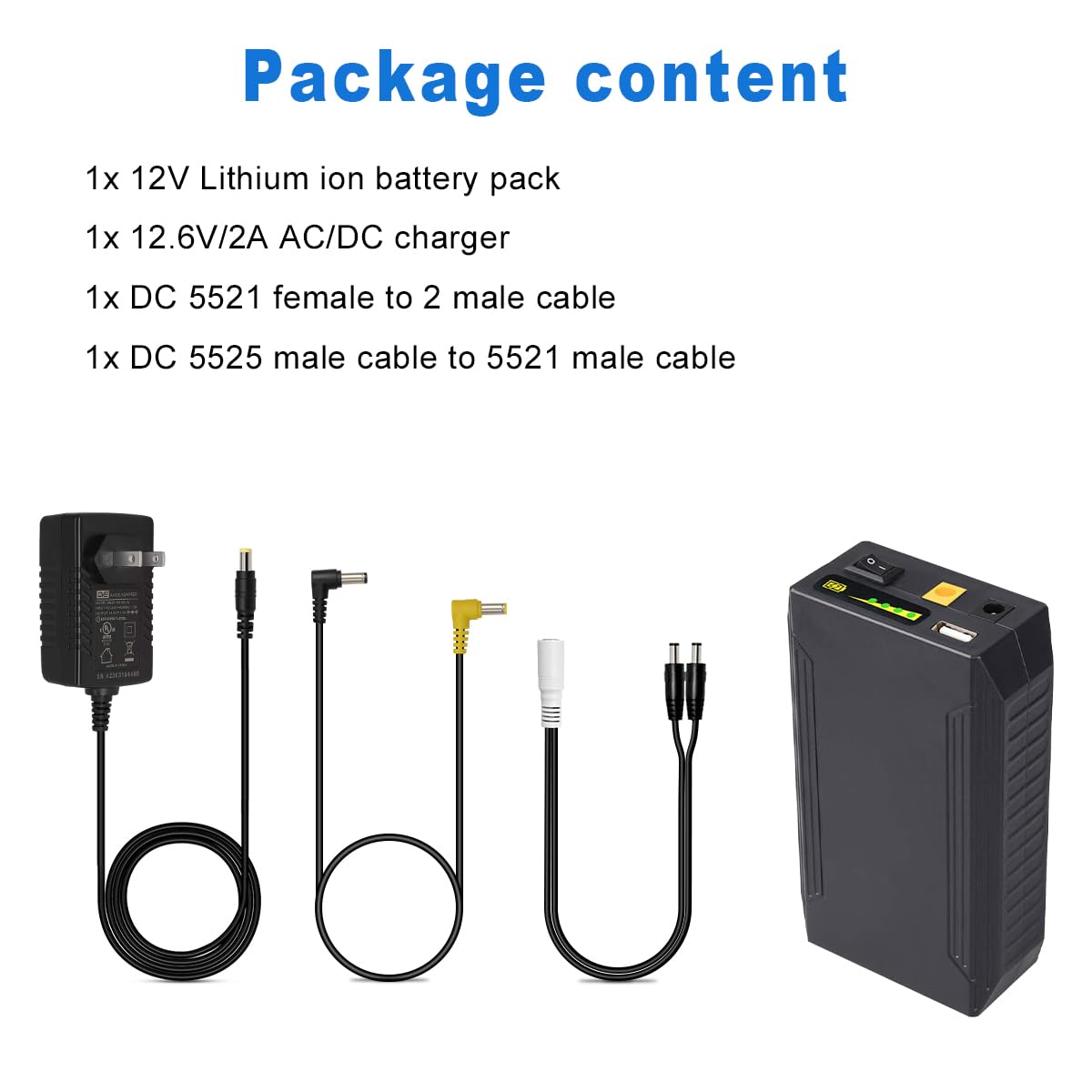 Batería Recargable TalentCell Negra con Salida DC para Tira LED y Cámara CCTV