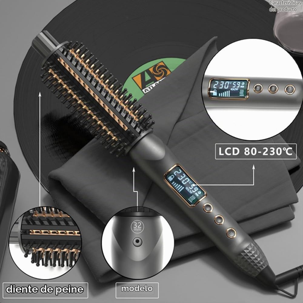 Cepillo Curling Hierro de Cerámica Sakura con Pantalla Digital para Cabello Soplado