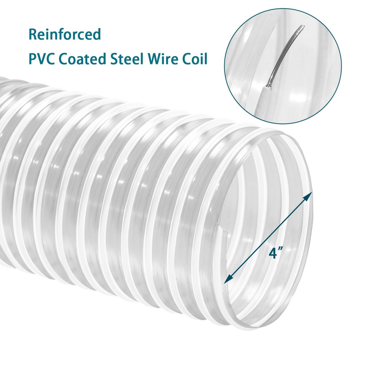 Manguera de recogida de polvo de 4 pulgadas x 10 pies, resistente a las perforaciones, de PVC transparente para recolección de humos de escombros con revestimiento de alambre reforzado con hélice,