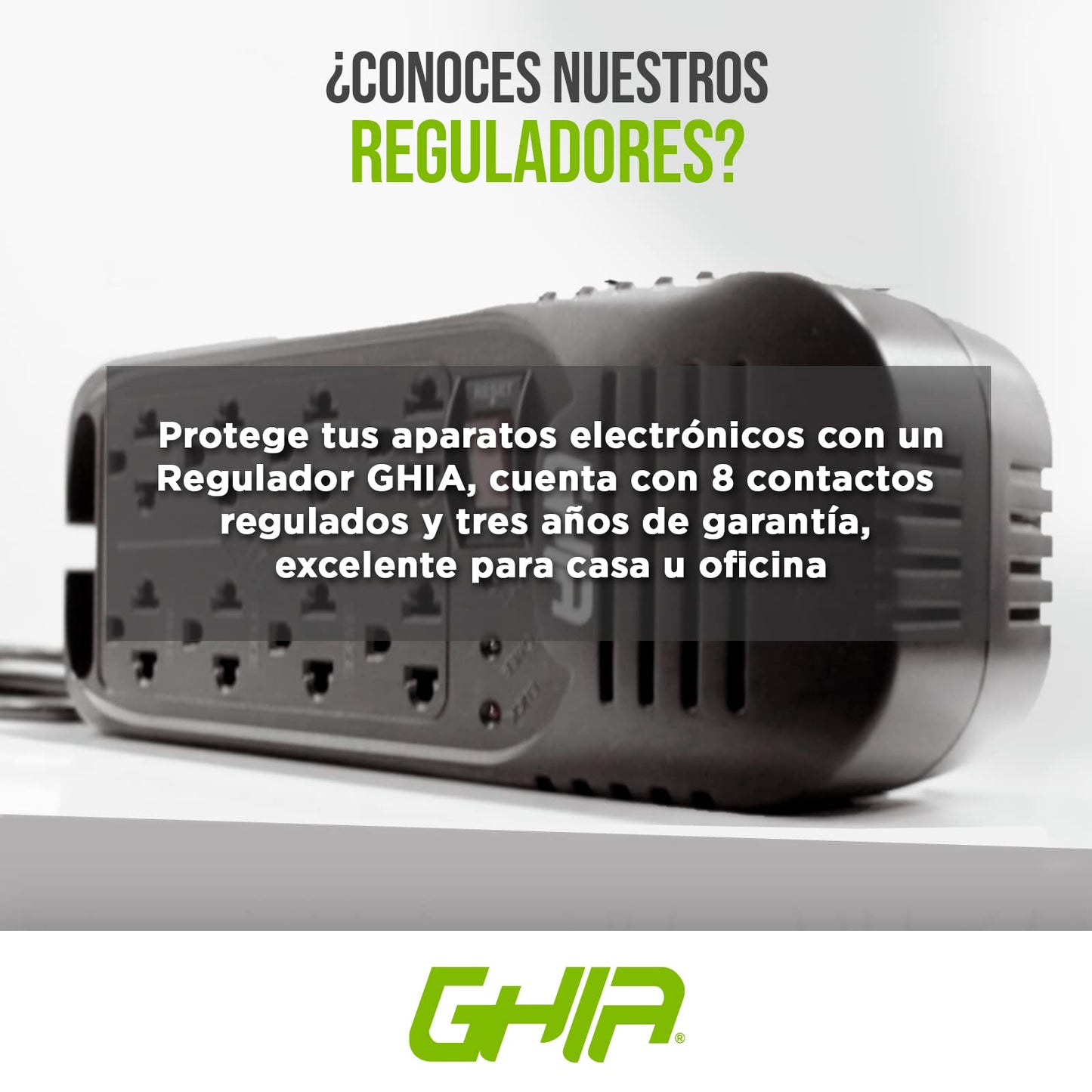 Regulador de Voltaje GHIA GVR-020 Negro Respaldo de hasta 8 Dispositivos para Hogar u Oficina