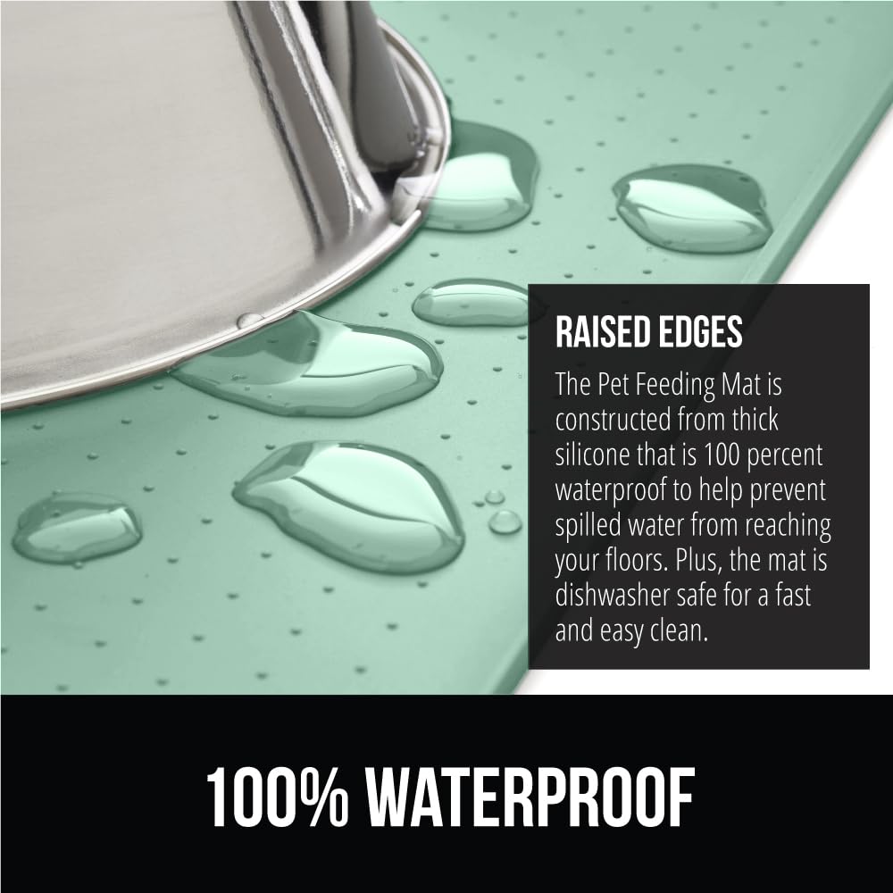 Gorilla Grip 100% Impermeable con Borde Elevado, Alfombrilla de alimentación de Silicona para Mascotas, sin BPA, Las Alfombrillas para Comida para Perros y Gatos contienen derrames, 16x10, Mint