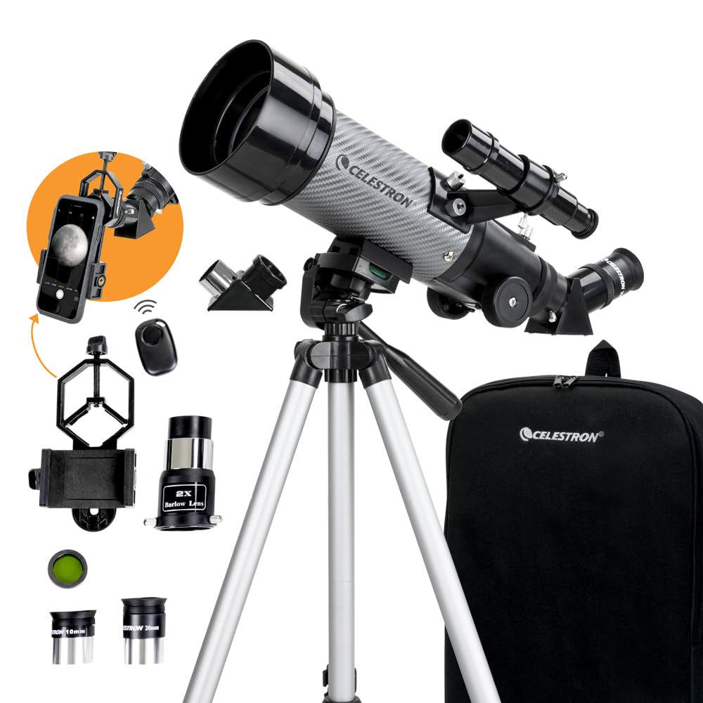 Celestron - 70mm Travel Scope DX - Portable Refractor Telescope - Fully-Coated Glass Optics - Ideal Telescope for Beginners - Digiscoping Smartphone Adapter