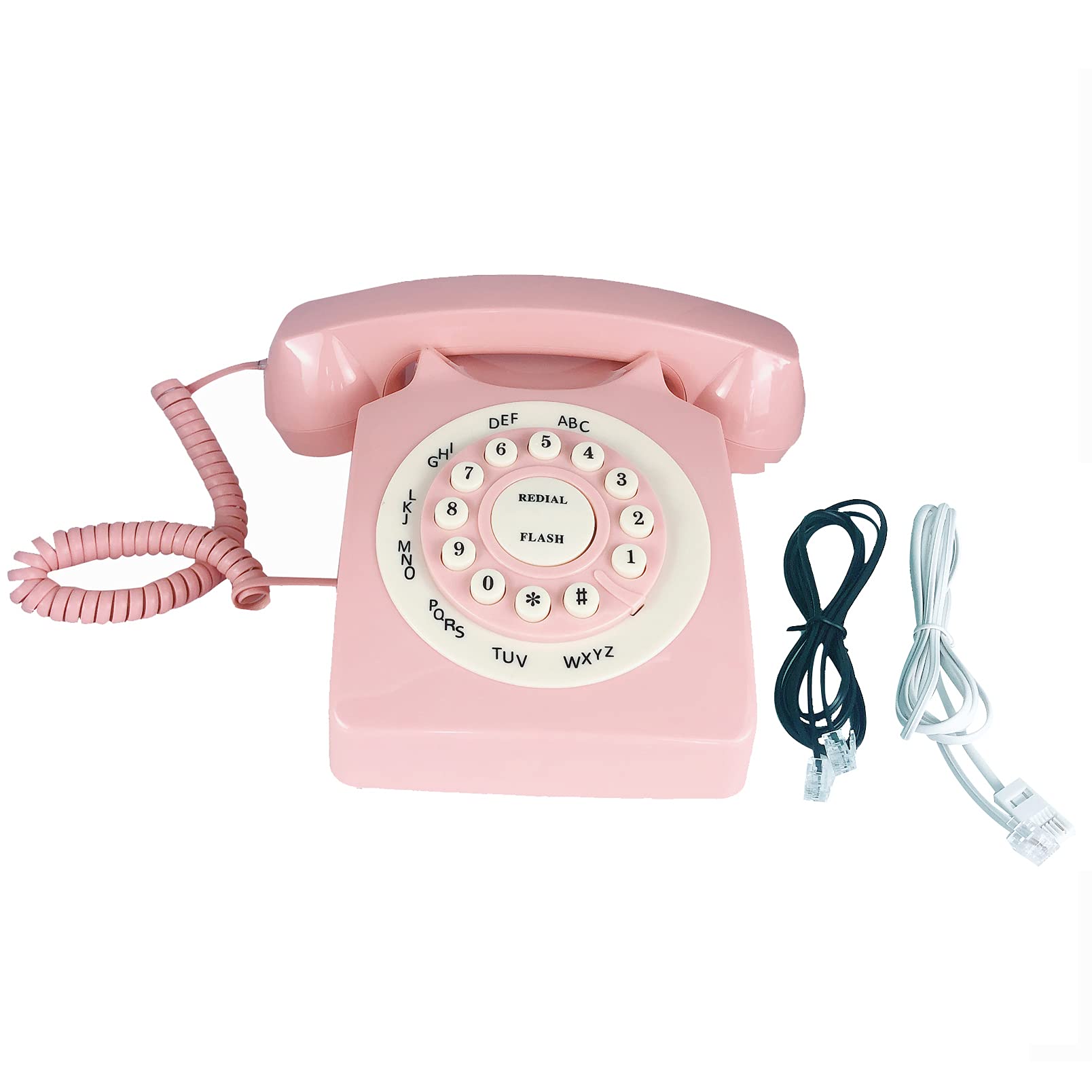 Benotek - Teléfono fijo retro color rosa, diseño rotativo clásico, con cable, teléfono de computadora con timbre para el hogar y la oficina, teléfonos básicos de los años 80 para personas mayores