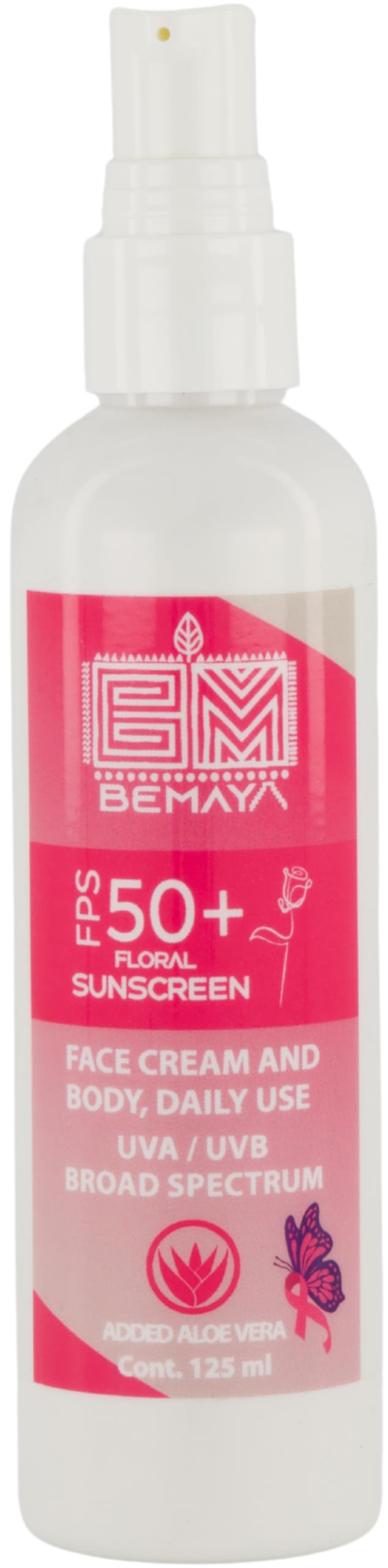 Bemaya Protector Solar Mineral Corporal FPS 50+ Biodegradable | Óxido de Zinc | Protección UVA/UVB | Aroma Floral | 125 ml