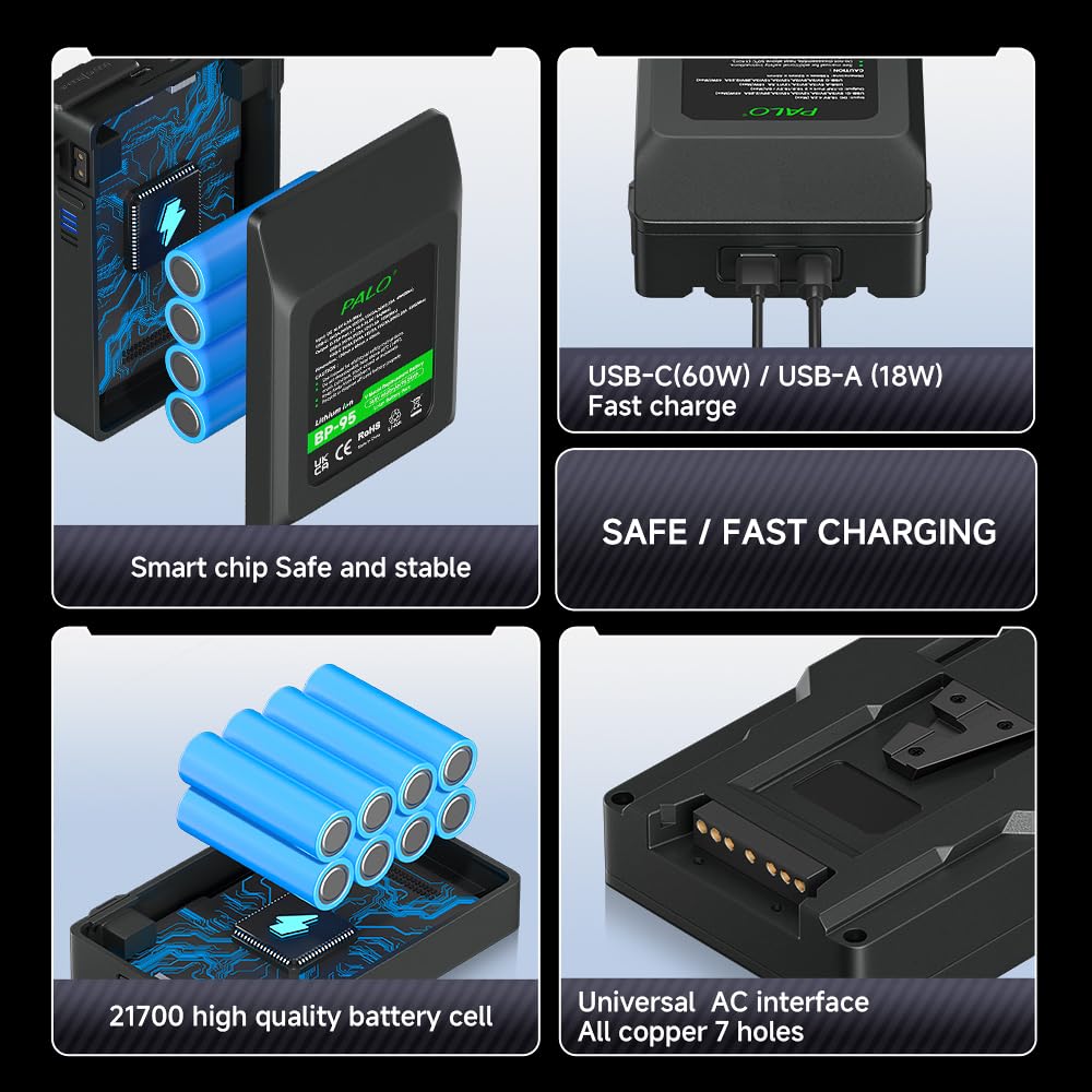 Batería de Montaje en V de 95 WH 14.4 V 6600 mAh, Carga de ayuno para videocámara de transmisión de Video, Compatible con Sony HDCAM, XDCAM, cámaras de Cine Digital y Otras videocámaras