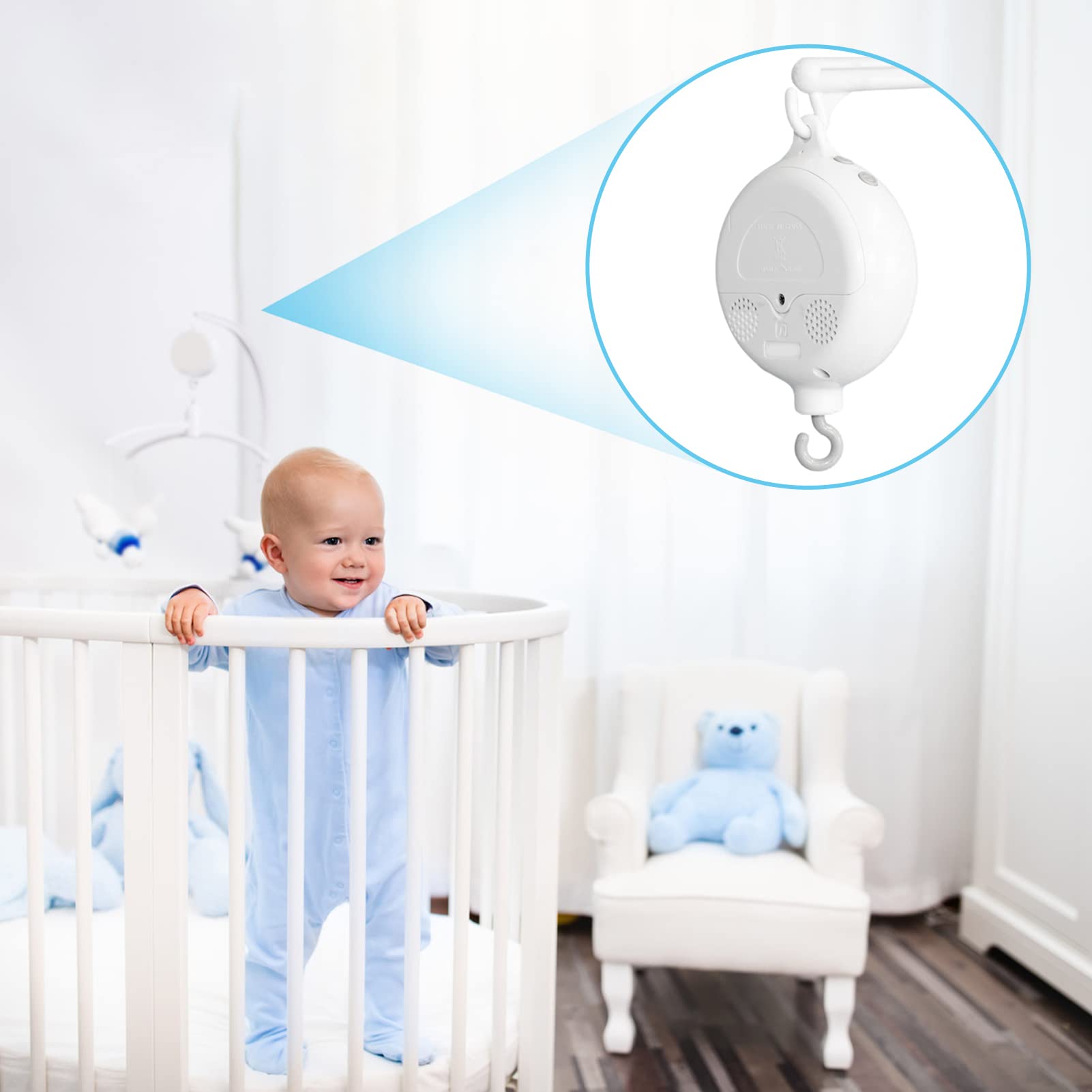 Caja Musical Móvil para Cuna De Bebé, Campana De Cama De Cuna Eléctrica, Crib Mobile Music Box Caja, Juego Musical, 35 Canciones, Juguete Ajustable, Motor Móvil para Regalos De Baby Shower