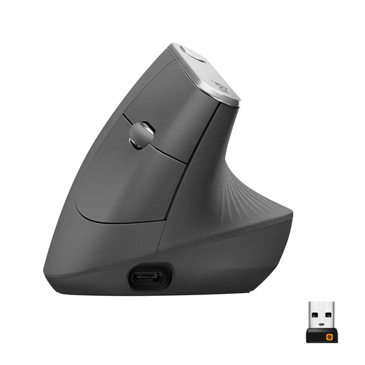 Logitech MX Vertical Mouse Inalámbrico Ergonómico, Multi-Ordenador, 2,4 GHz/Bluetooth con Receptor Unifying USB, Seguimiento Óptico 4000 dpi, 4 Botones, Carga Rápida, Portátil/PC/Mac/iPad OS - Negro.