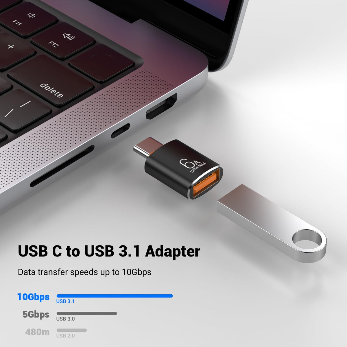 Adaptador USB C Pastall Negro de 10 Gbps y 120 W