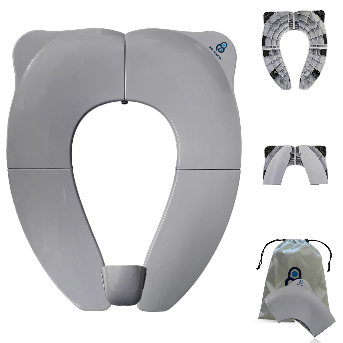Baby Proof Me Essentials - Asiento de Inodoro para Niños con Protector Contra Salpicaduras, Plegable y Portátil con Bolsa, Asiento de Entrenamiento Antideslizante para Orinal de Viaje (Gris)