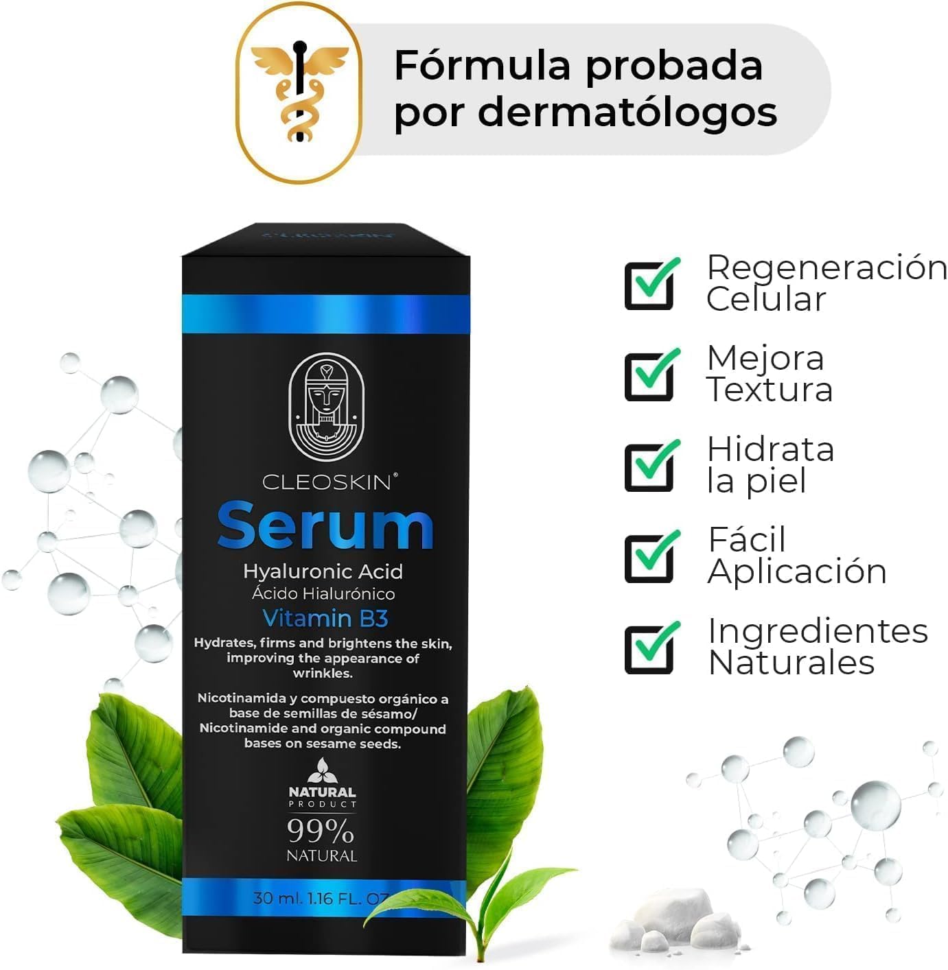 CLEOSKIN Kit 3 sueros faciales, Serum Vitamina C (ácido ascórbico), Serum Ácido Hialurónico con Niacinamida y Serum retinol (Vitamina A). Para el cuidado de la piel