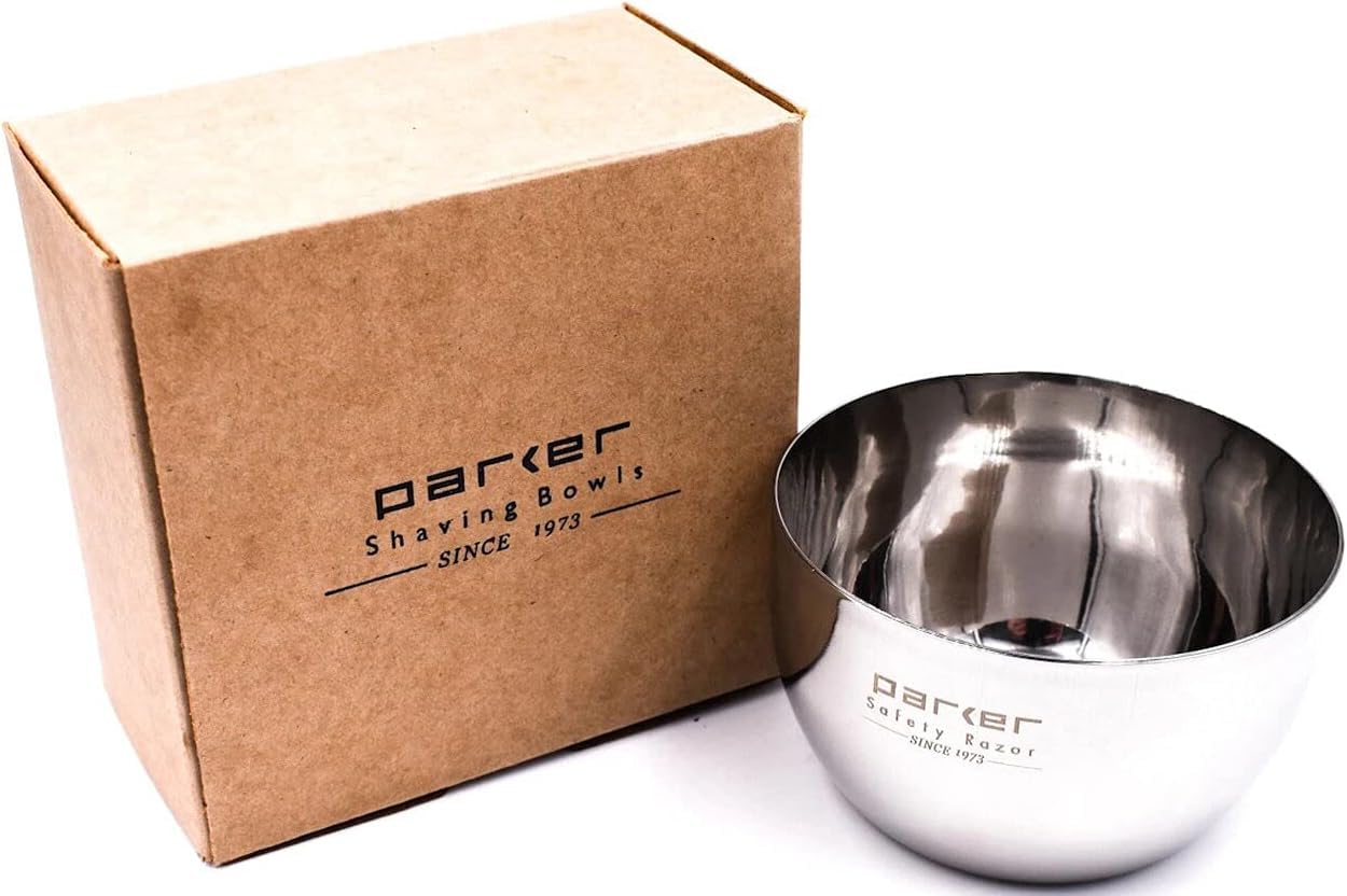 Parker Deluxe - tazón de afeitar irrompible de acero inoxidable, para usar con tu jabón de afeitar favorito o crema de afeitar de espuma