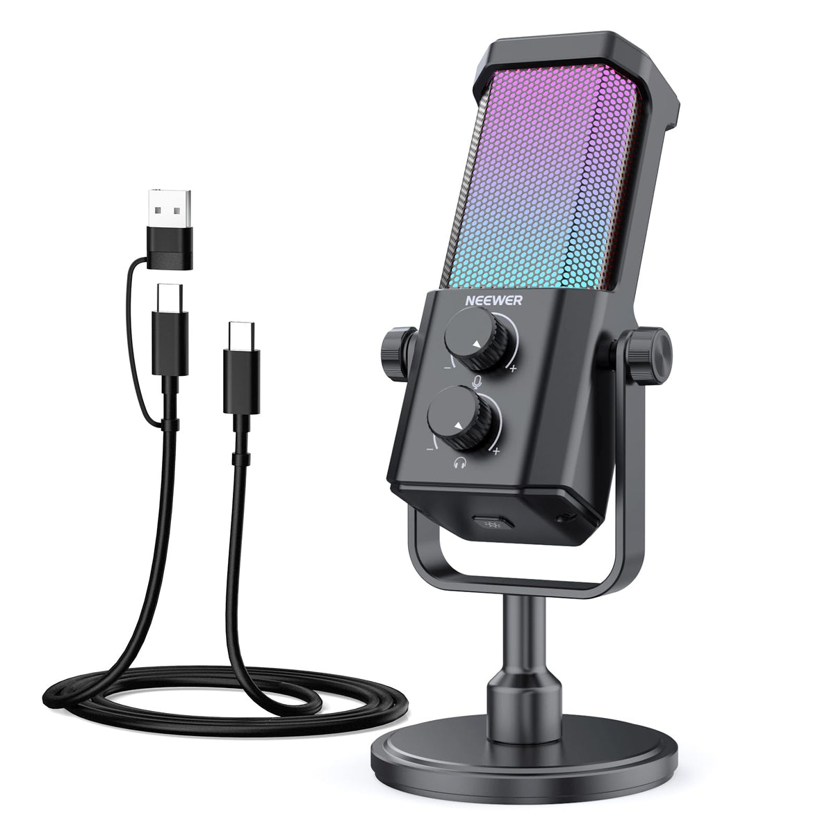 Micrófono USB RGB NEEWER UM01 Cancelación Ruido Gris para Podcasting