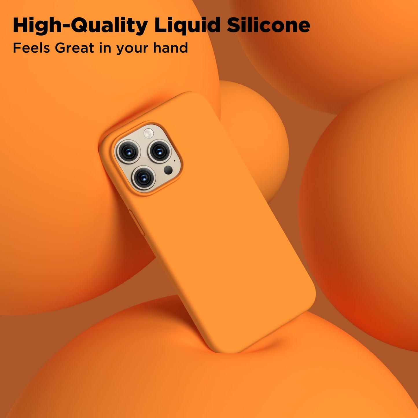 COFFKER - Funda compatible con iPhone 15 Pro, funda de silicona líquida, cuerpo completo, a prueba de golpes, funda delgada y delgada con forro de microfibra suave antiarañazos, 6.1 pulgadas, color naranja