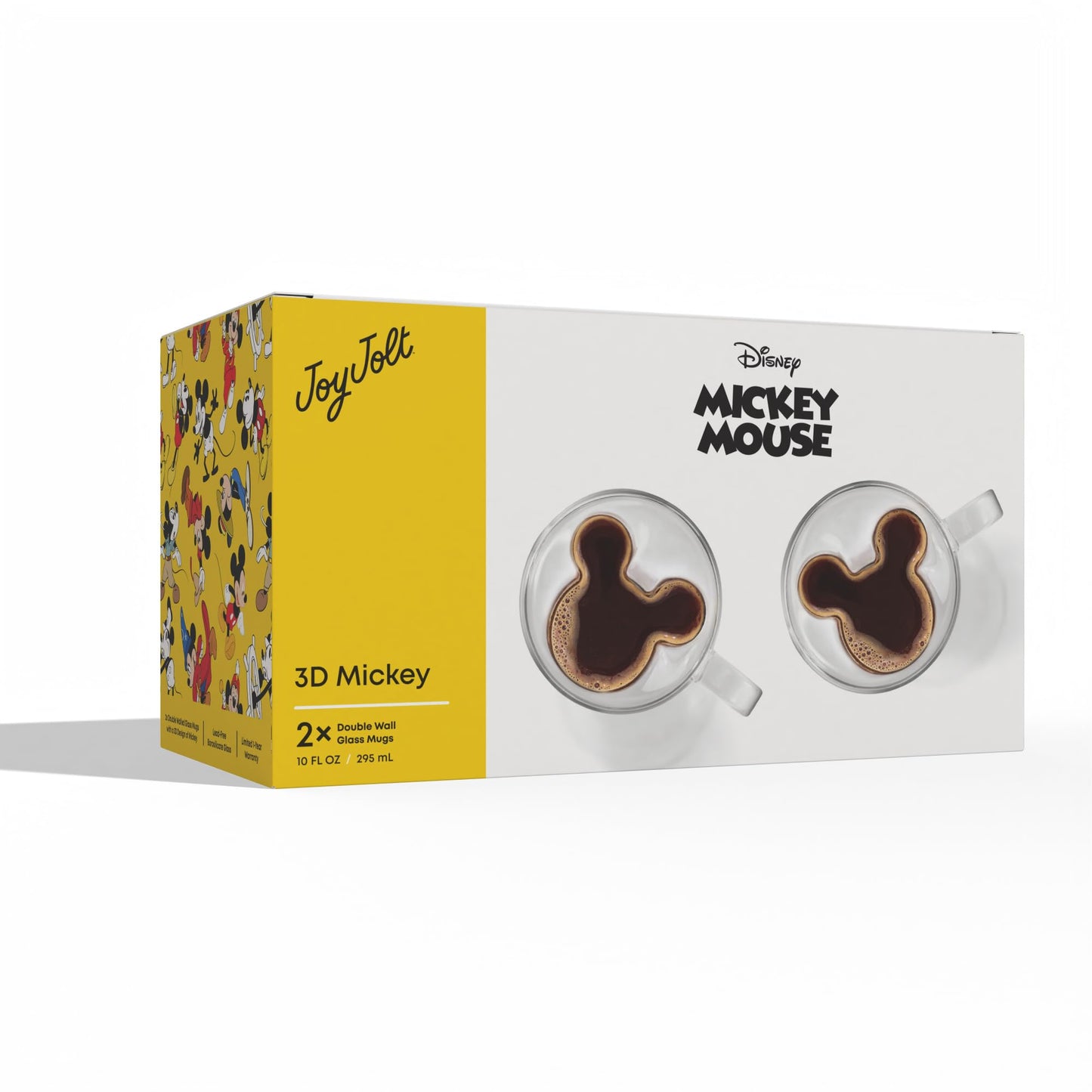 Tazas de Vidrio JoyJolt Disney Mickey Mouse 3D Dobles Paredes Aisladas 10 Onzas