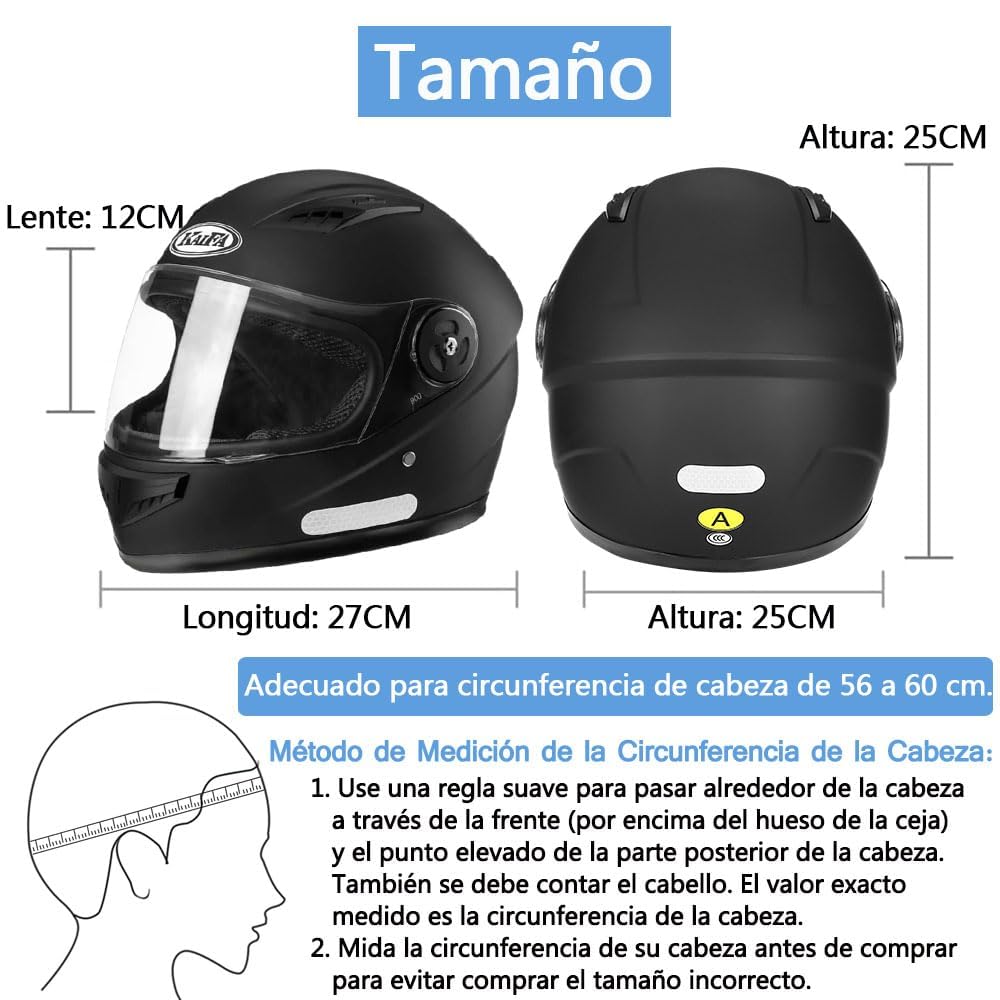 Casco de Moto para Motocicleta Integral Ajustable - Casco Motocicleta Integral con Lente antivaho HD, Babero de vellón extraíble Respirable y Ligero Matte Abatible Todas Las Tallas, Talla Única