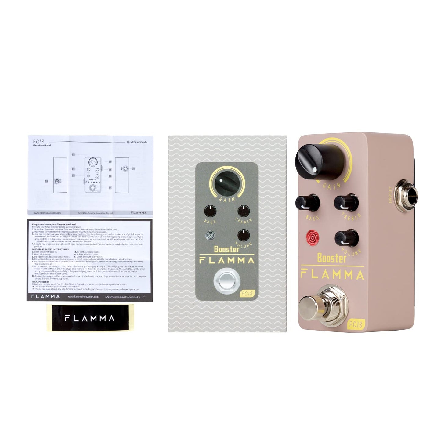 Pedal de Refuerzo FLAMMA FC18 Azul Compacto True Bypass para Guitarra Eléctrica y Bajo