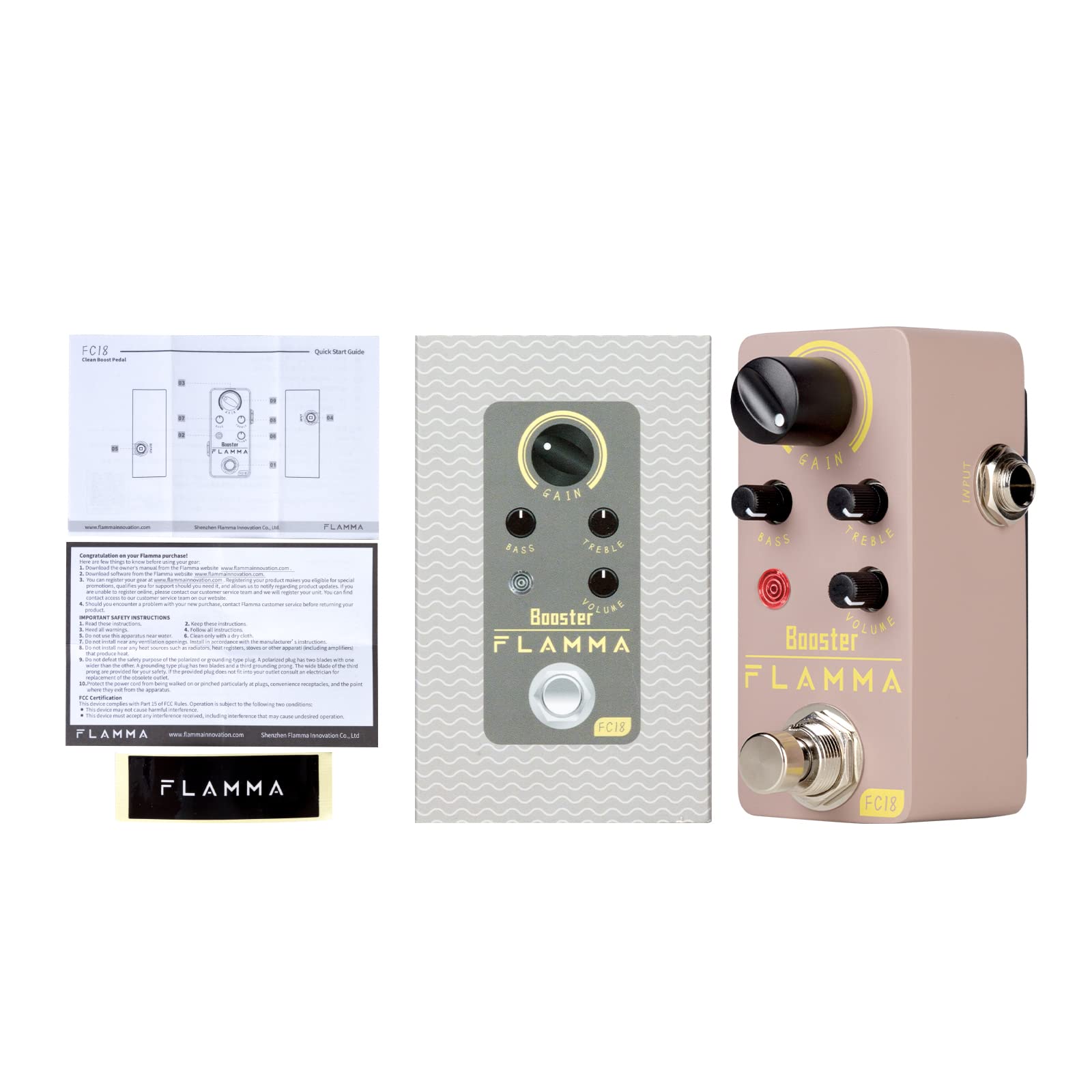 Pedal de Refuerzo FLAMMA FC18 Azul Compacto True Bypass para Guitarra Eléctrica y Bajo