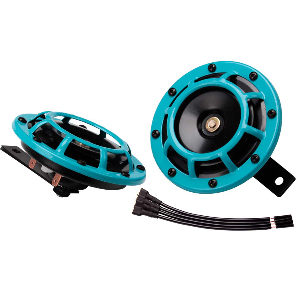 FARBIN Supertone - Bocina de motocicleta de 12 V - Kit de bocina doble de metal de tono alto y bajo (cian)