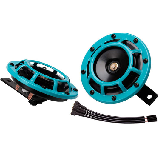 FARBIN Supertone - Bocina de motocicleta de 12 V - Kit de bocina doble de metal de tono alto y bajo (cian)